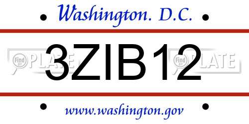 3ZIB12 District Of Columbia License Plate
