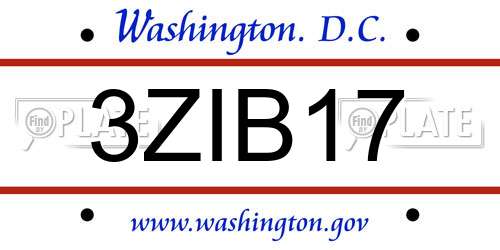 3ZIB17 District Of Columbia License Plate