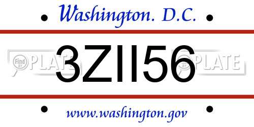 3ZII56 District Of Columbia License Plate