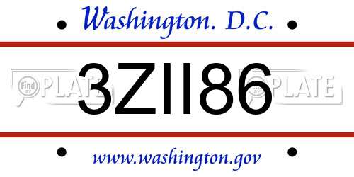3ZII86 District Of Columbia License Plate