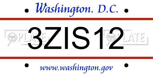 3ZIS12 District Of Columbia License Plate