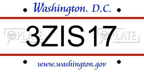 3ZIS17 District Of Columbia License Plate
