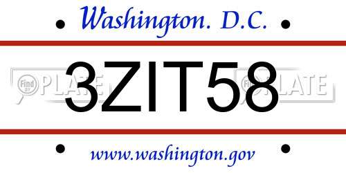 3ZIT58 District Of Columbia License Plate
