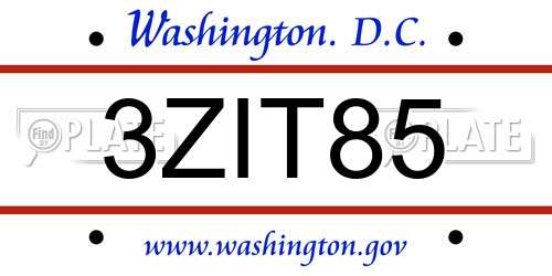 3ZIT85 District Of Columbia License Plate