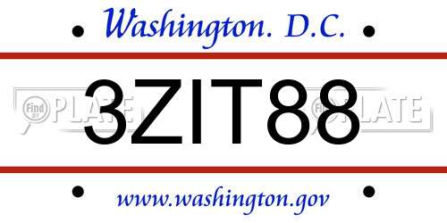 3ZIT88 District Of Columbia License Plate
