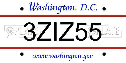 3ZIZ55 District Of Columbia License Plate
