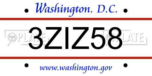 3ZIZ58 District Of Columbia License Plate