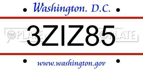3ZIZ85 District Of Columbia License Plate