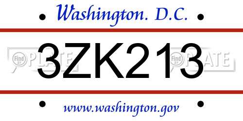 3ZK213 District Of Columbia License Plate
