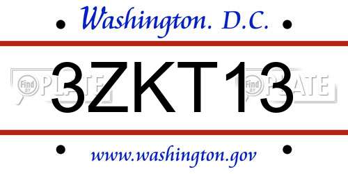 3ZKT13 District Of Columbia License Plate