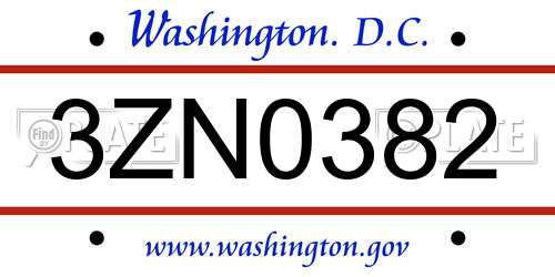 3ZN0382 District Of Columbia License Plate