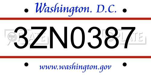 3ZN0387 District Of Columbia License Plate