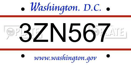 3ZN567 District Of Columbia License Plate
