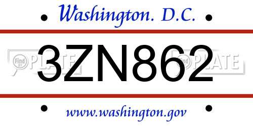 3ZN862 District Of Columbia License Plate