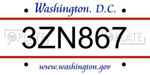 3ZN867 District Of Columbia License Plate