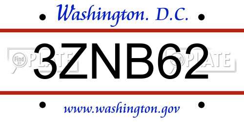 3ZNB62 District Of Columbia License Plate