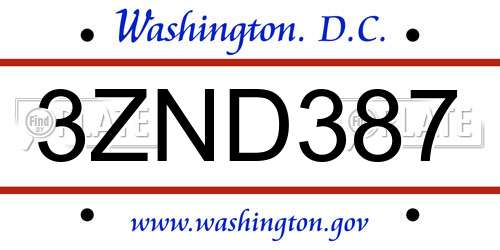 3ZND387 District Of Columbia License Plate
