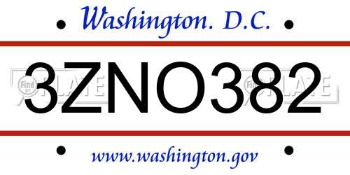 3ZNO382 District Of Columbia License Plate