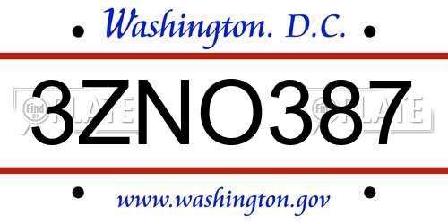 3ZNO387 District Of Columbia License Plate