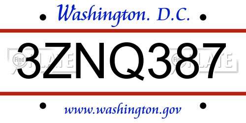 3ZNQ387 District Of Columbia License Plate