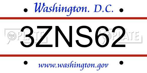 3ZNS62 District Of Columbia License Plate