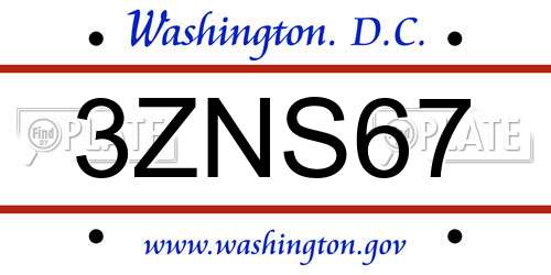 3ZNS67 District Of Columbia License Plate