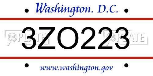 3ZO223 District Of Columbia License Plate