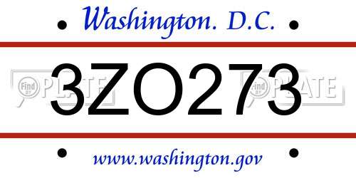 3ZO273 District Of Columbia License Plate
