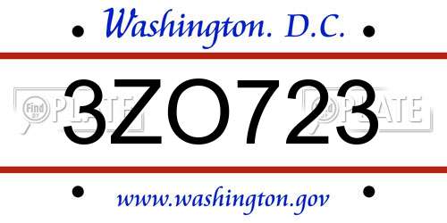 3ZO723 District Of Columbia License Plate
