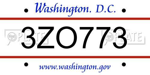 3ZO773 District Of Columbia License Plate