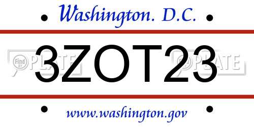 3ZOT23 District Of Columbia License Plate