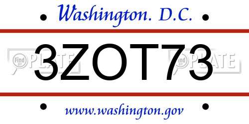 3ZOT73 District Of Columbia License Plate