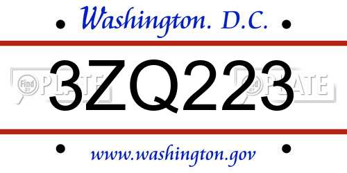 3ZQ223 District Of Columbia License Plate