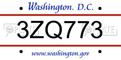 3ZQ773 District Of Columbia License Plate