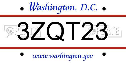 3ZQT23 District Of Columbia License Plate