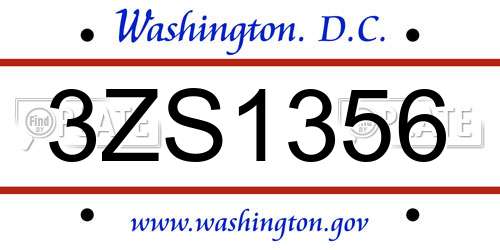 3ZS1356 District Of Columbia License Plate