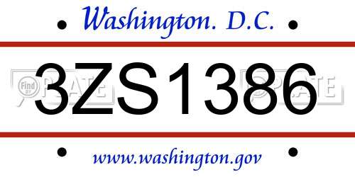 3ZS1386 District Of Columbia License Plate