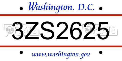 3ZS2625 District Of Columbia License Plate