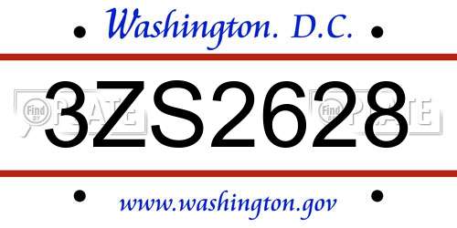 3ZS2628 District Of Columbia License Plate
