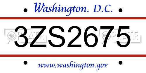 3ZS2675 District Of Columbia License Plate