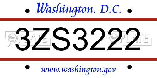 3ZS3222 District Of Columbia License Plate