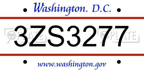 3ZS3277 District Of Columbia License Plate