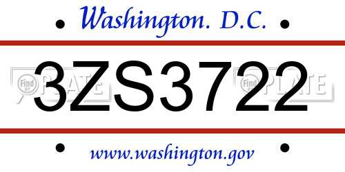 3ZS3722 District Of Columbia License Plate