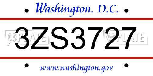 3ZS3727 District Of Columbia License Plate