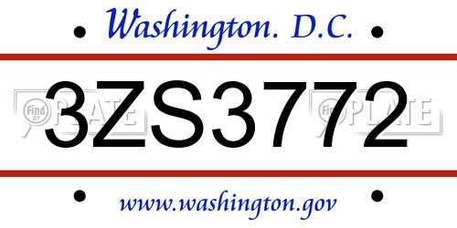 3ZS3772 District Of Columbia License Plate
