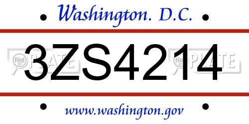 3ZS4214 District Of Columbia License Plate