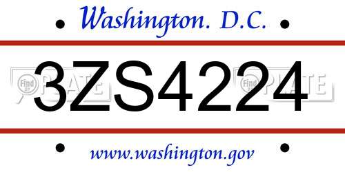 3ZS4224 District Of Columbia License Plate