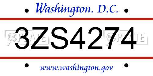 3ZS4274 District Of Columbia License Plate