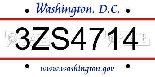 3ZS4714 District Of Columbia License Plate
