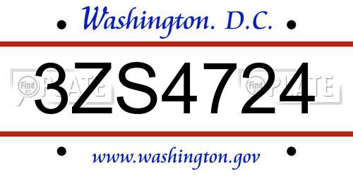 3ZS4724 District Of Columbia License Plate